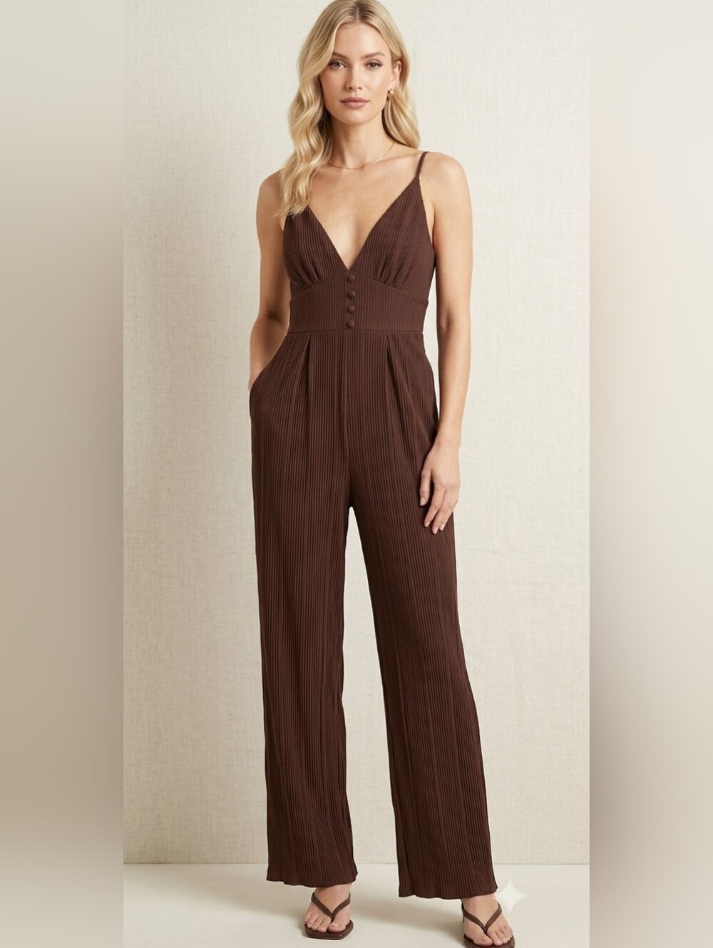 Francesca's Audrey Parks Brown‎ Jumpsuit Size M
